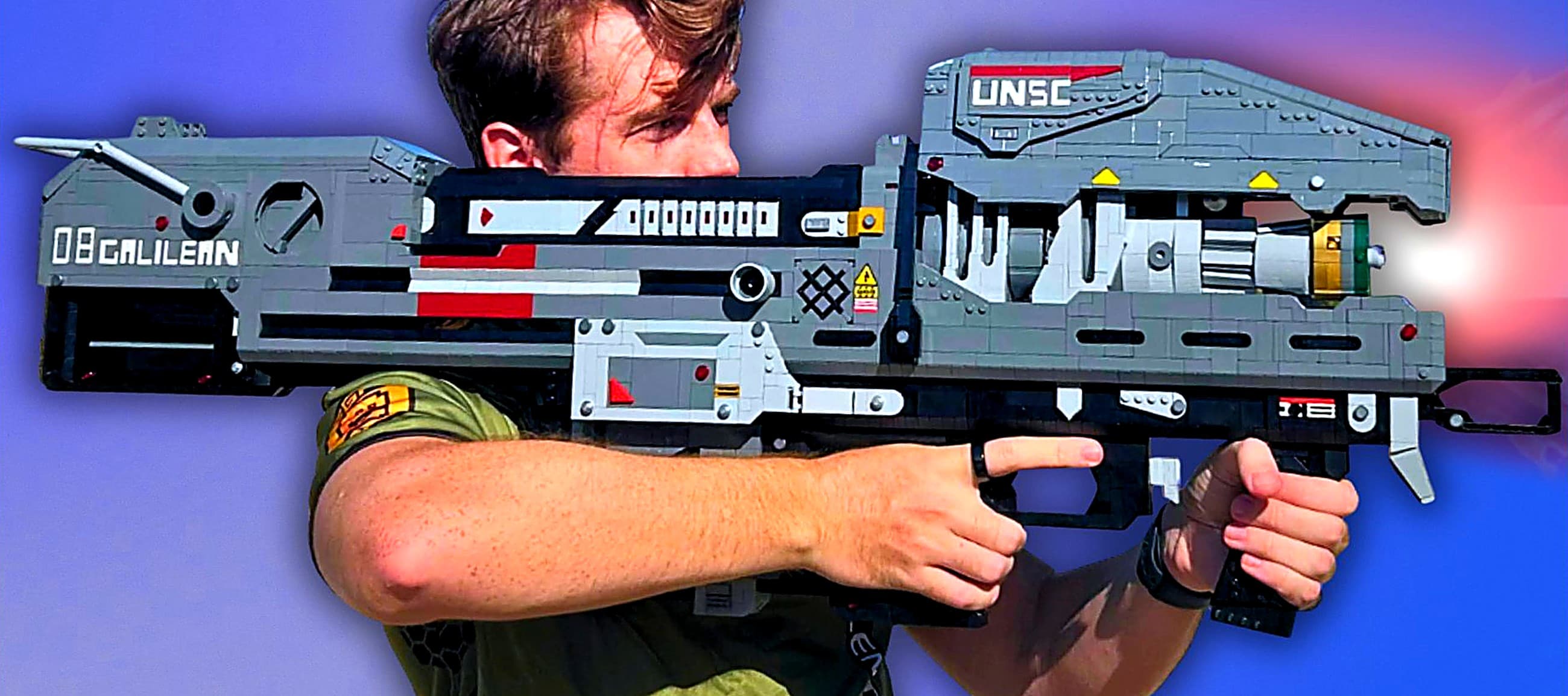 A life-size LEGO Halo Spartan Laser, held at the shoulder